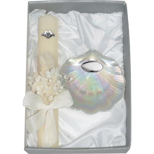 Estuche Vela oval y Concha Bautismo Nácar Plata Bilaminada [0]