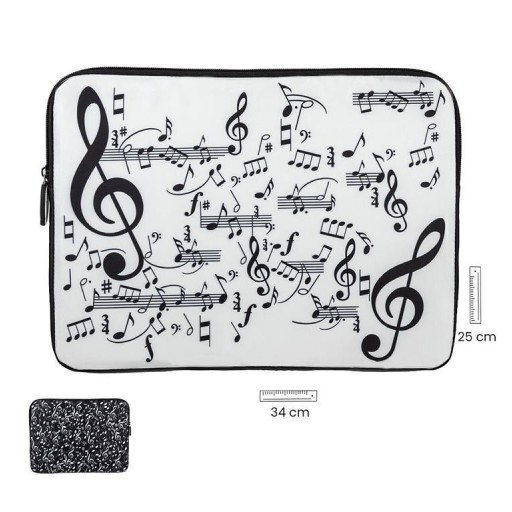 Funda Portátil Blanca y Negro con motivos musicales