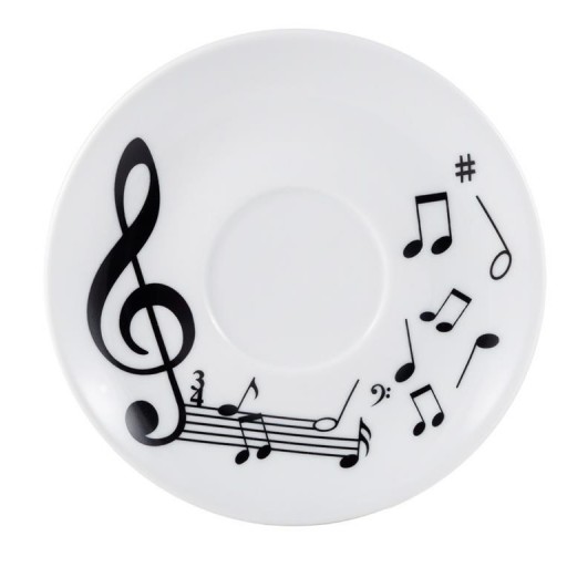 Juego 6 Tazas Jumbo con platos cerámica decorados con Notas Musicales de color negro [2]