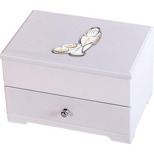 Joyero Música con Bailarina en Madera lacada Blanca aplique plata Comunión [0]