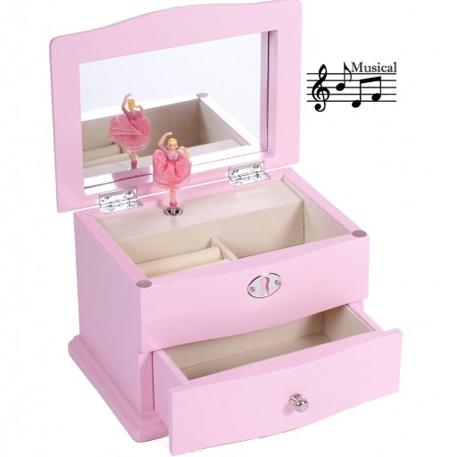 Joyero Música con Bailarina en Madera lacada Rosa Comunión laminado [1]