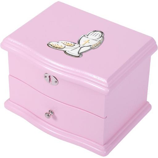 Joyero Música con Bailarina en Madera Rosa Comunión