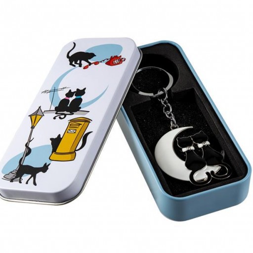 Llavero 2 Gatos Negros sobre Luna [1]