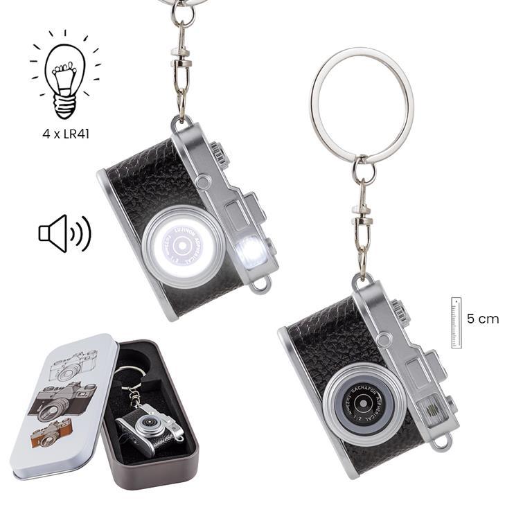 Llavero Cámara fotográfica con sonido y luz en Lata decorada