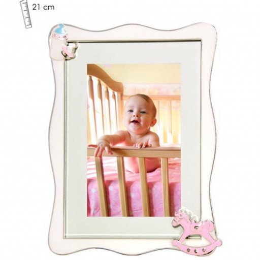 Marco de Foto Infantil con caballito en rosa