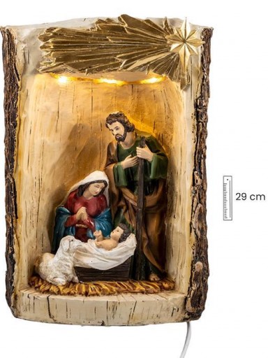 Belén Misterio 29 cm en Tronco con luz [0]