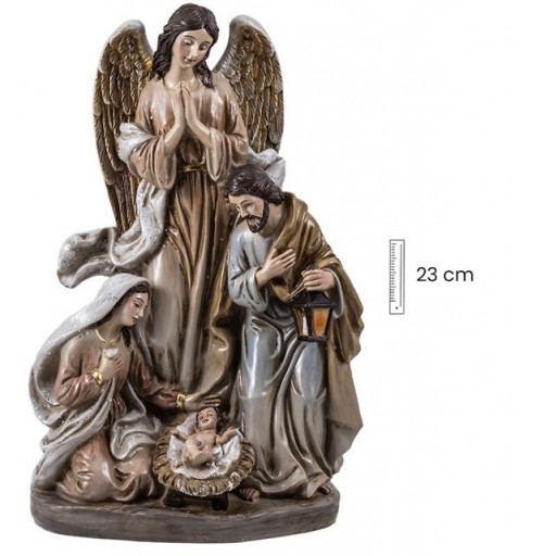 Belén Misterio 23 cm con Ángel tonos crema