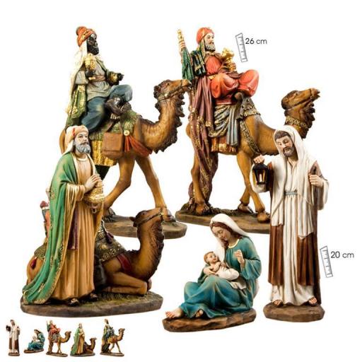 Belén Misterio 5 piezas clásico  con Reyes a Camello de 20 cm [0]