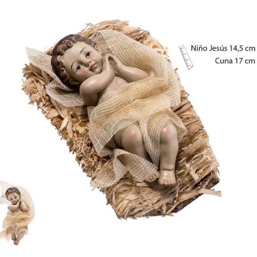 Niño Jesús 15 en cuna con paja de 17 cm