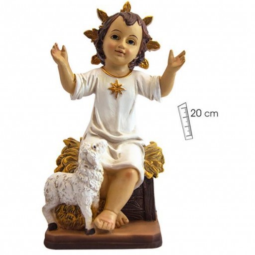 Niño Jesús Sentado vestido de Blanco con oveja 20cm