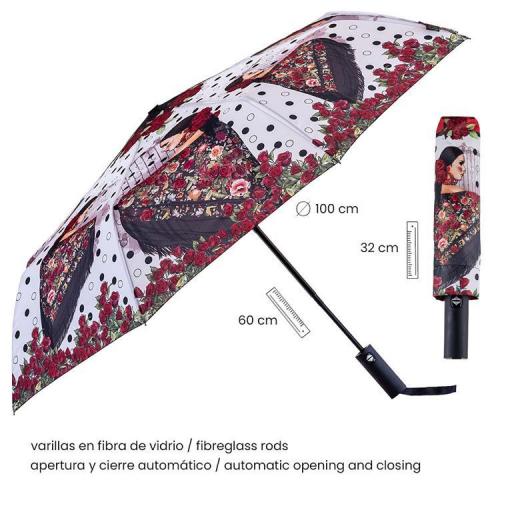 Paraguas Plegable Automático con Motivos Flamenca [0]
