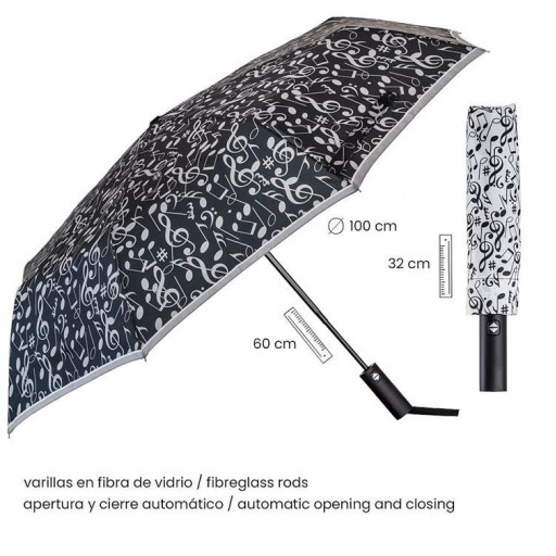 Paraguas Plegable Atomático  con Motivos Musicales Negro y Blancos [0]