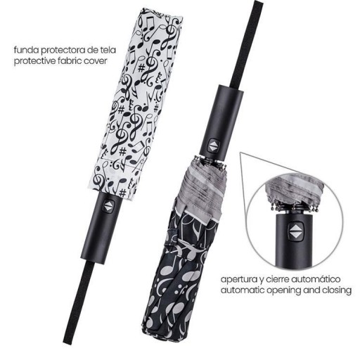 Paraguas Plegable Atomático  con Motivos Musicales Negro y Blancos [1]