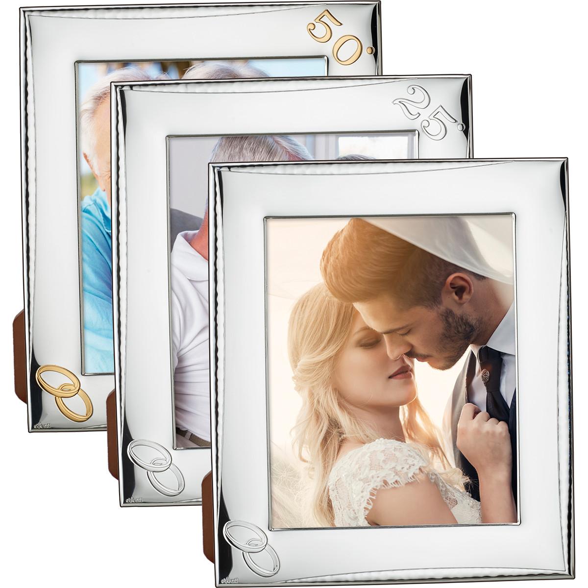Portafoto Aniversario de Bodas 13X18 Plata laminada con trasera de madera