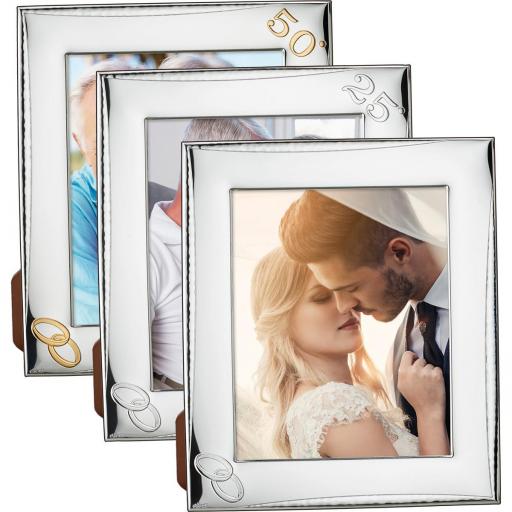 Portafoto Aniversario de Bodas 13X18 Plata laminada con trasera de madera [0]