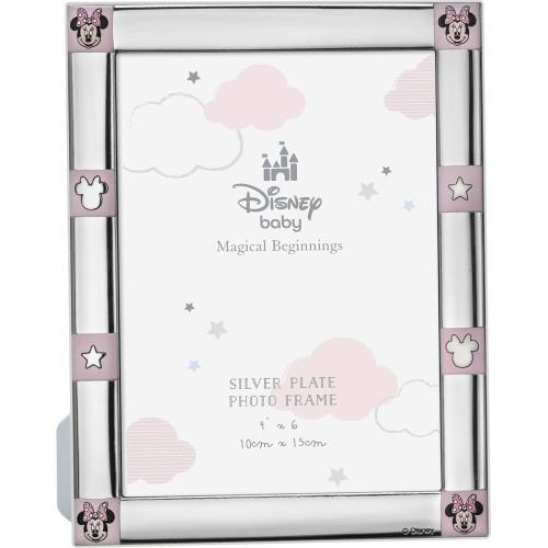 Marco de Foto Disney 13x18 Plata Bilaminada con Minnie Mouse y trasera madera Blanca