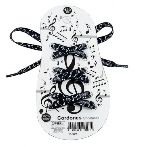 Cordones negros Música  120cm decorados con motivos musicales en blanco [1]