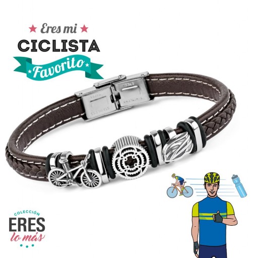 Pulsera Eres mi Ciclista Favorito en piel trenzada y plata 925