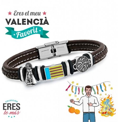 PULSERA ERES MI Valenciano FAVORITO PIEL TRENZADA y  PLATA DE LEY 925 [0]