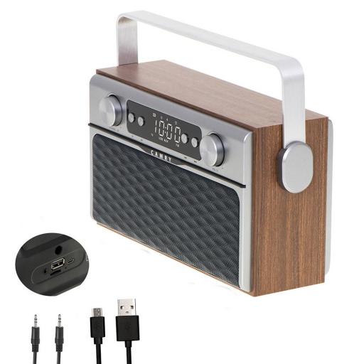 Radio Retro con Bluetooth, USB, Alarma. Estéreo Portátil [3]