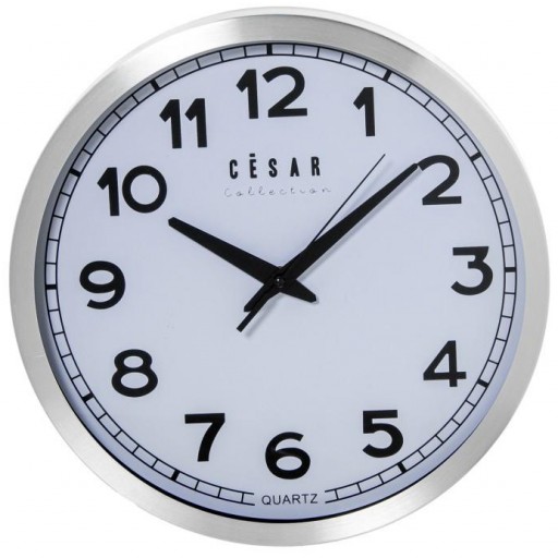Reloj Pared Aluminio Plata Mate  Redondo de 35 cm Esfera Blanca