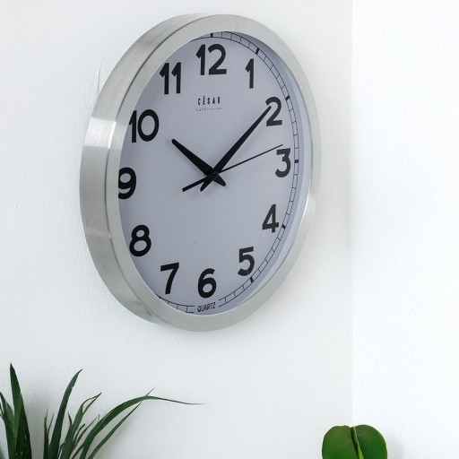 Reloj Pared Aluminio Plata Mate Redondo de 30 cm Esfera Blanca [1]