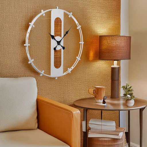 Reloj Pared Metal blanco con mimbre y madera blanca de 64 cm [1]