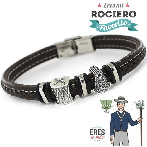 PULSERA ERES MI ROCIERO  FAVORITO PIEL TRENZADA y  PLATA DE LEY 925