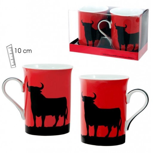 Set 2 Mugs Toro Negro fondo Rojo