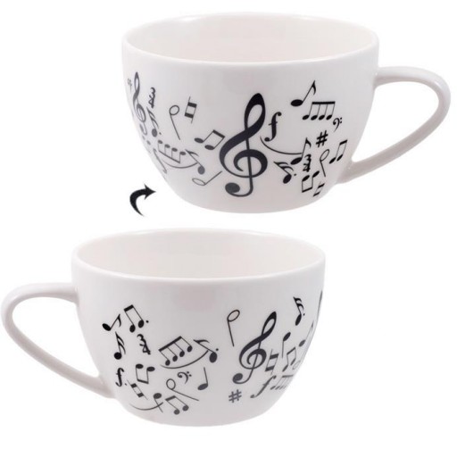 Juego 4 Tazones Desayuno 500 ml de cerámica decorados con Notas Musicales de color negro [1]