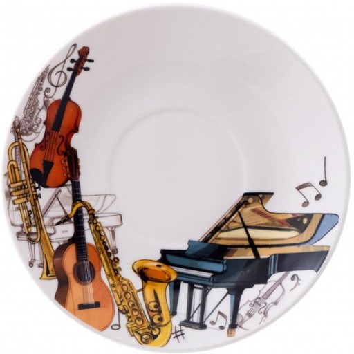 Juego 6 Tazas Té 250 ml con platos cerámica decorados con Instrumentos Musicales en color [2]