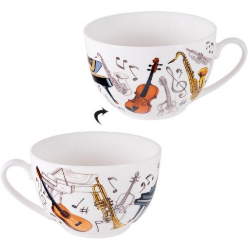 Juego 6 Tazas Té 250 ml con platos cerámica decorados con Instrumentos Musicales en color [1]