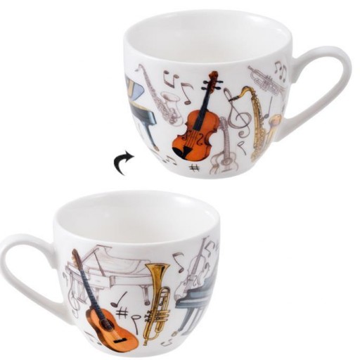 Juego 6 Tazas Café 100 ml con platos cerámica decorados con Instrumentos Musicales en color [1]