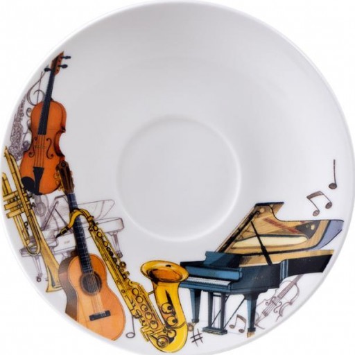 Juego 6 Tazas Café 100 ml con platos cerámica decorados con Instrumentos Musicales en color [2]