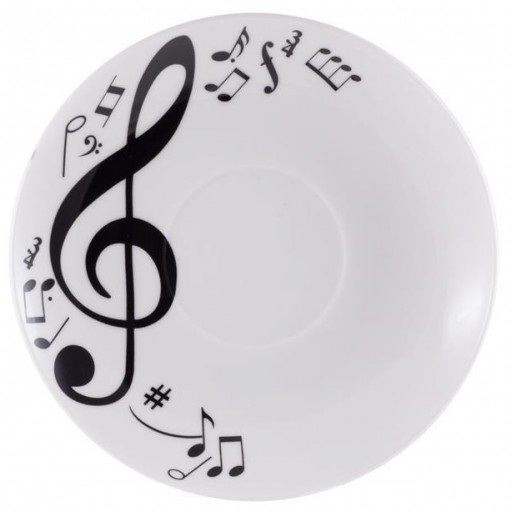 Juego 6 Tazas Té 250 ml con platos cerámica decorados con Notas Musicales de color negro [2]