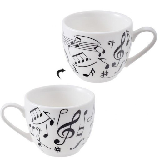 Juego 6 Tazas Café 100 ml con platos cerámica decorados con Notas Musicales de color negro [2]
