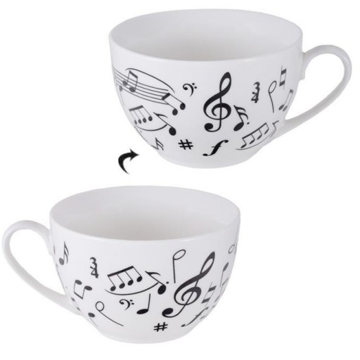 Juego 6 Tazas Té 250 ml con platos cerámica decorados con Notas Musicales de color negro [1]