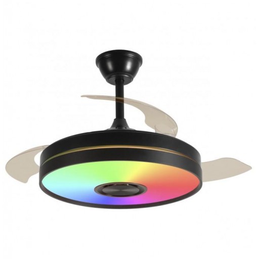Ventilador Retráctil DC Enio Negro con RGB y altavoz