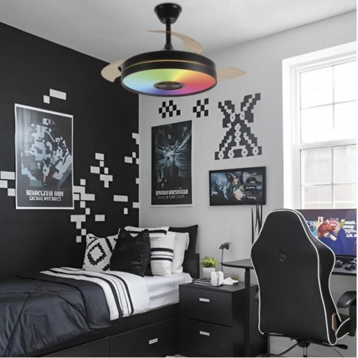 Ventilador Retráctil DC Enio Negro con RGB y altavoz [6]