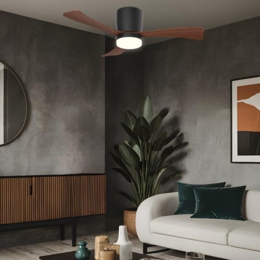 Ventilador Kent DC Negro con Aspas Madera Oscura [1]