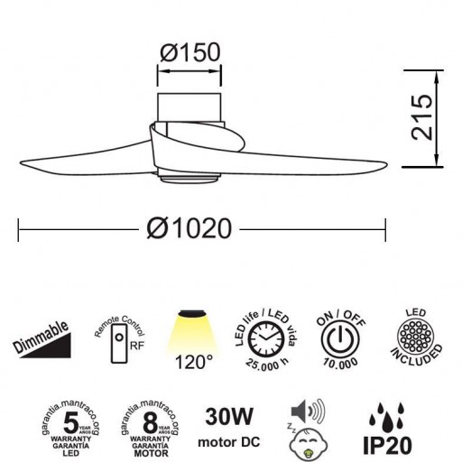 Ventilador Island Blanco Madera Motor DC [2]