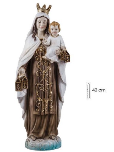 Virgen del Carmen Madera  Vieja Policromada 40cm