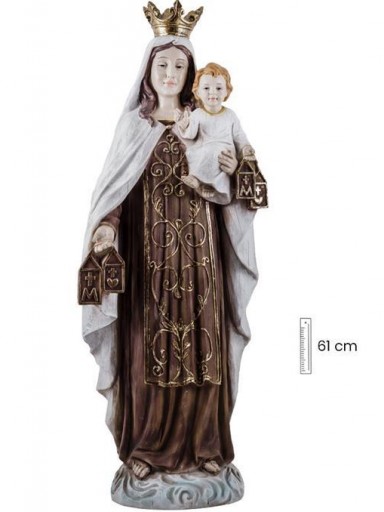 Virgen del Carmen Madera  Vieja Policromada 65 cm