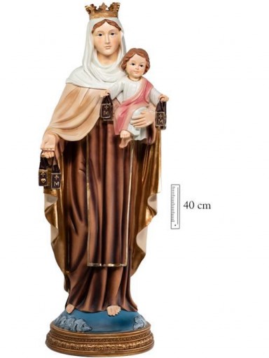 Virgen del Carmen Resina Policromada 40cm base azul