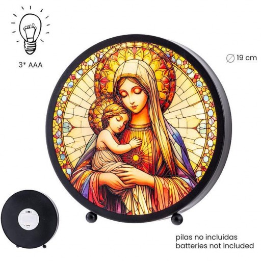 Virgen con Niño con Coronas y Luz de 15 cm