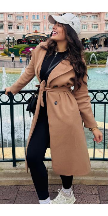 Abrigo largo camel de paño para mujer [2]