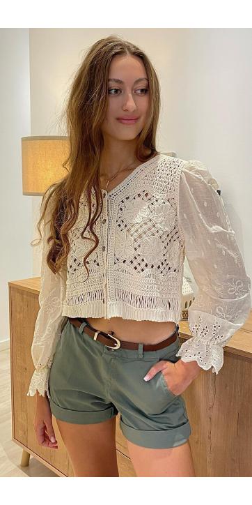 Blusa bordada encaje beige  [0]