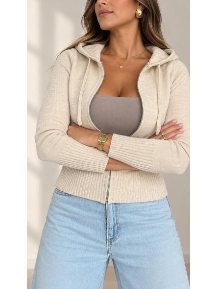 Chaqueta con capucha de punto beige [2]