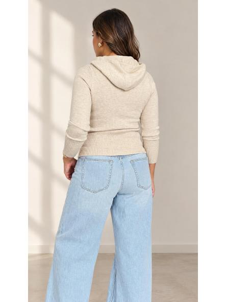 Chaqueta con capucha de punto beige [1]