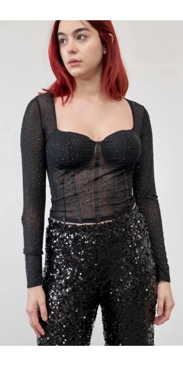 Top corset strass negro